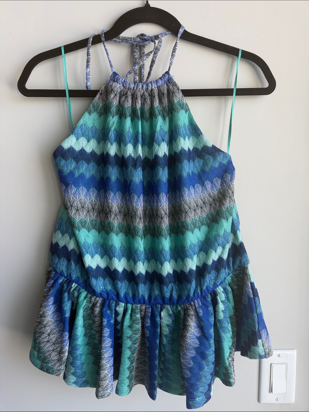 Express Halter Peplum Top in Blue and Teal